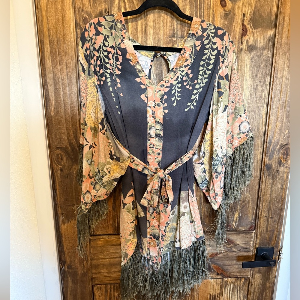 Floral Kimono dress with fringe